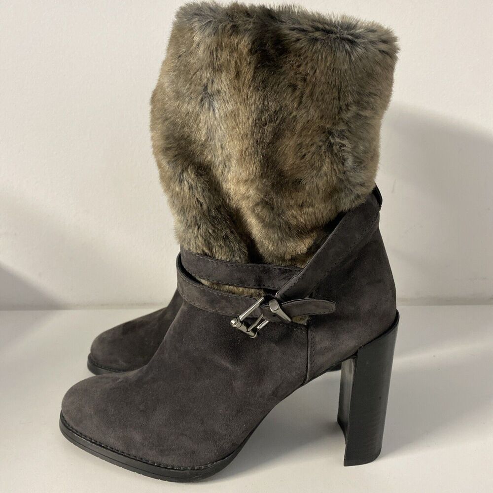 Stuart Weitzman Furstup Fur Boot Heel Suede Slate… - image 5